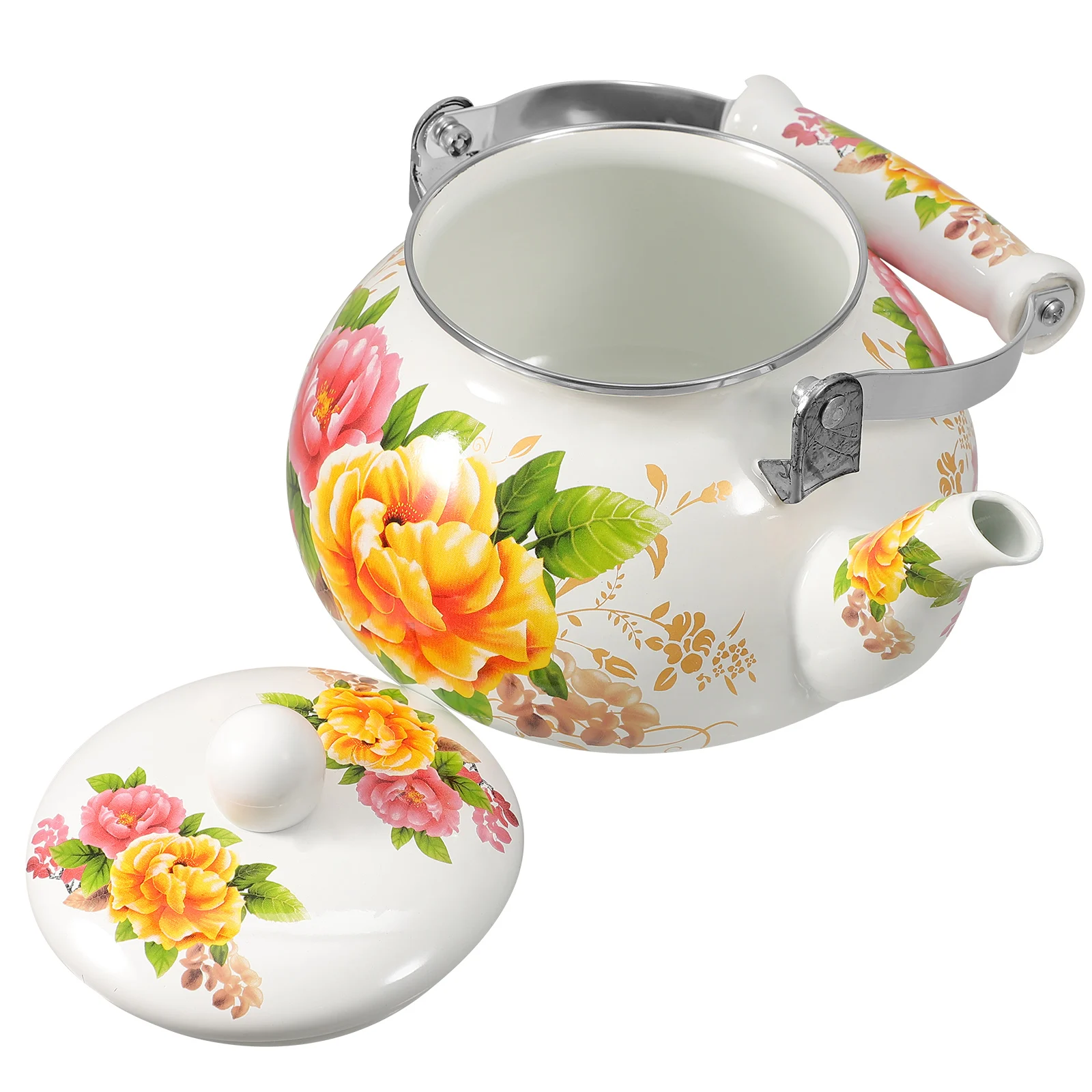 

Retro Enamel Tea Kettle Stovetop Water Pot Comfortable Handle Anti-Scalding Large Spout Coffee Kettle for Home Wedding