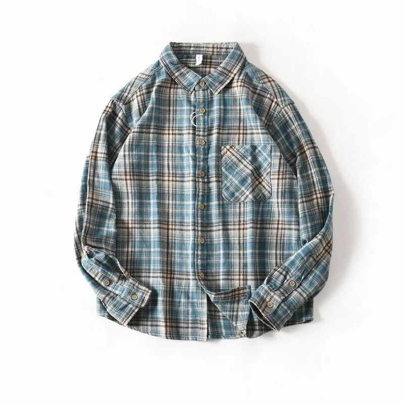 

American Retro Plaid Shirt Women's Loose Casual Versatile Spring Autumn Trendy Brand Outerwear Coat for Couples