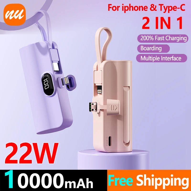 

Capsule Mini Wireless Power Bank 10000mAh Large Capacity Fast Charging Power Bank Emergency External Battery for iPhone Type-c