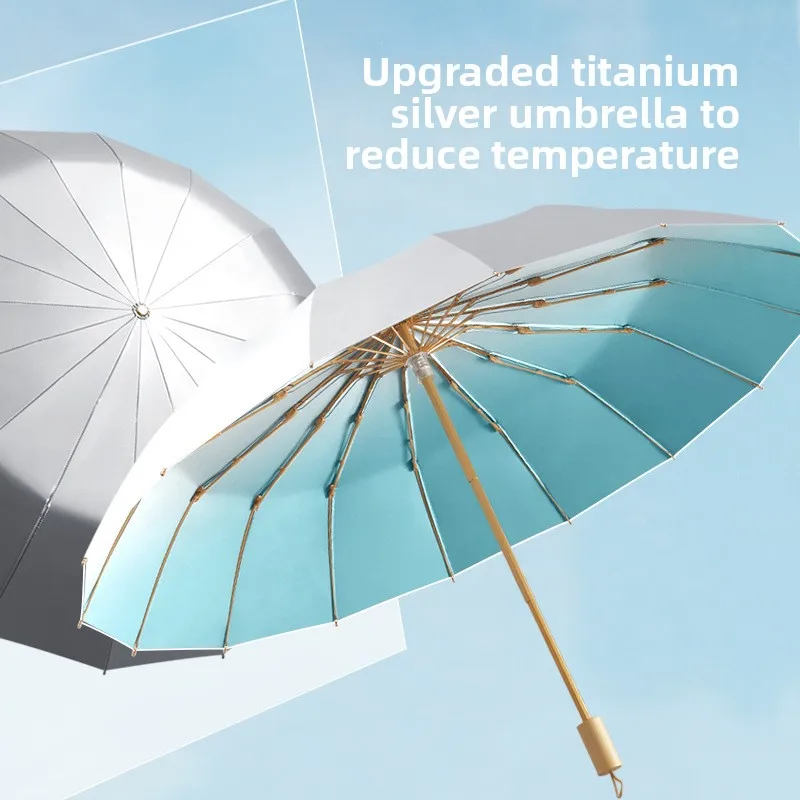 

16-костный тройной зонтик, титановый, серебряный, солнцезащитный зонт, защита от ультрафиолета, модный, постепенное изменение дождя и блеска