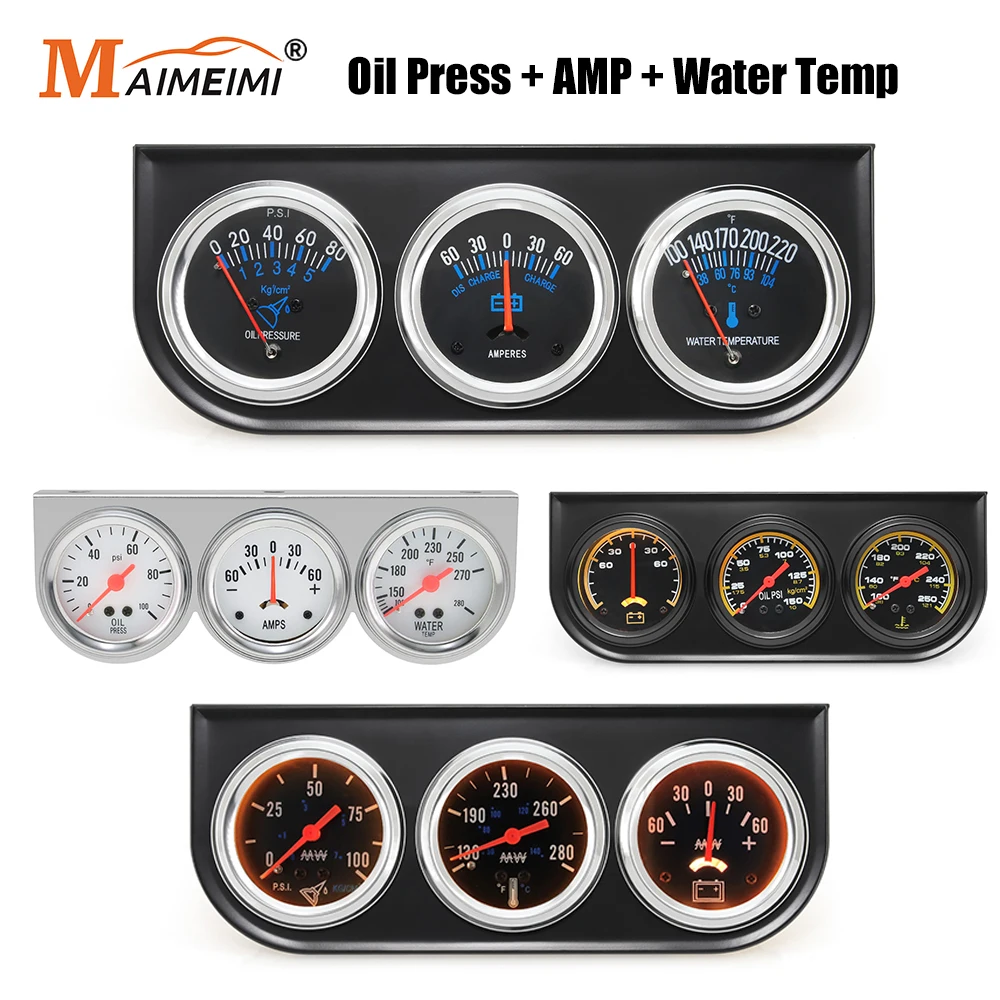 

52 мм 3 в 1 автоматический манометр давления масла + AMP + датчик температуры воды автомобильный счетчик с датчиком универсальный тройной комплект манометра для автомобиля 12 В грузовика внедорожник