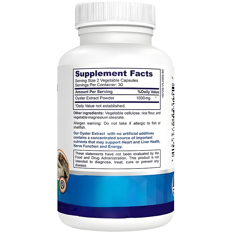 Oyster extract supplement - supports energy and immune enhancement; Zinc, taurine, amino acids, and vitamins, 60 capsules