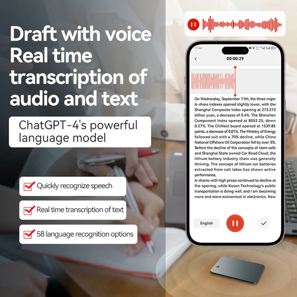 A3 AI ChatGPT-4 Intelligente voicerecorder Transcribe 8-128GB Mind Mapping & AI Summary Telefoongesprek Voice Recorder voor lezingen