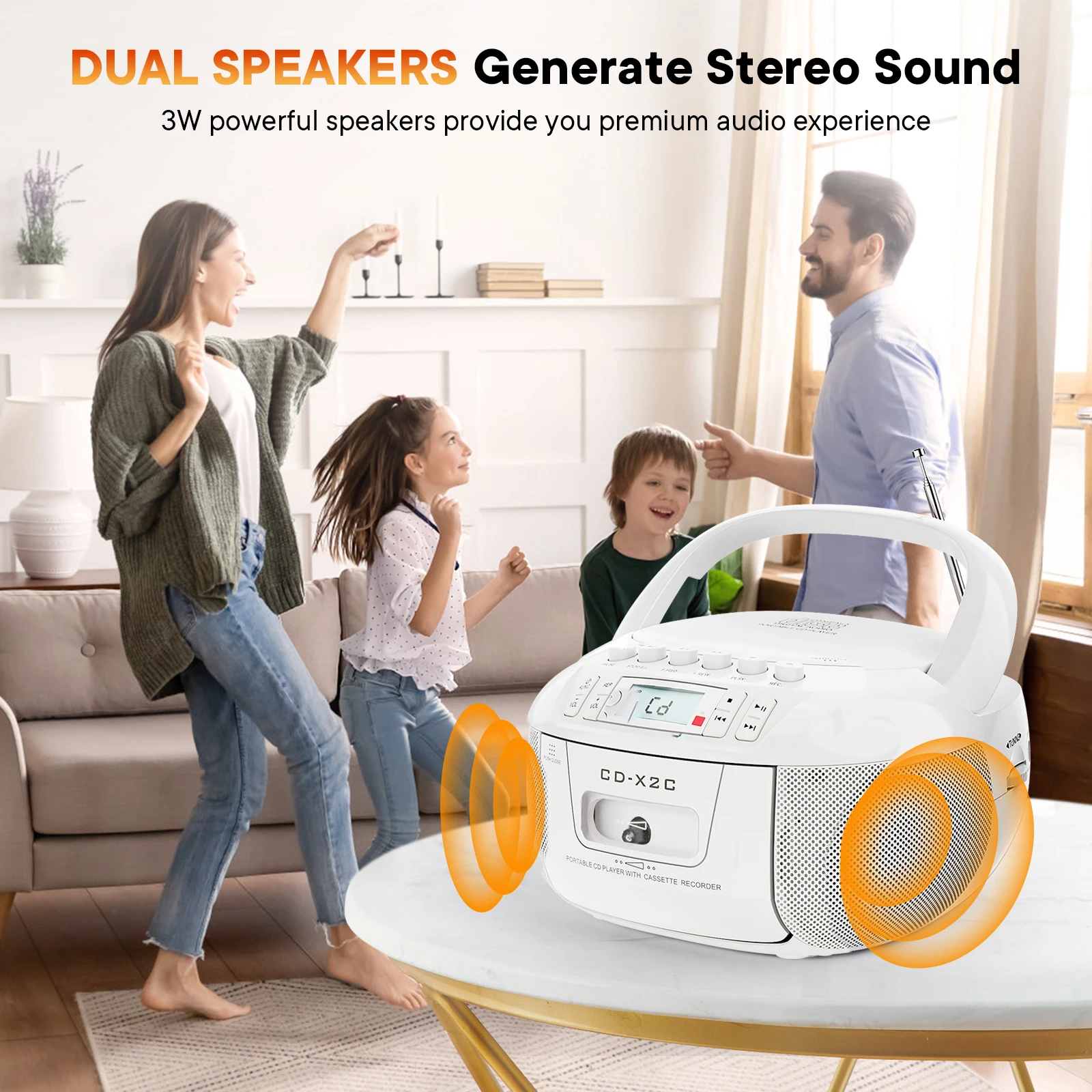 Portable CD player with cassette recorder Bluetooth CD cassette boombox with AM FM radio and remote USB MP3 playable