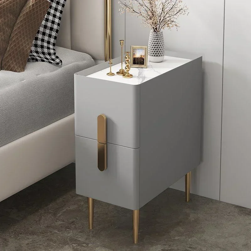 

Modern Simple Bedroom Solid Wood Nightstands Bedroom Light Luxury Rock Board Mini Storage Cabinet Ultra-narrow Night Tables