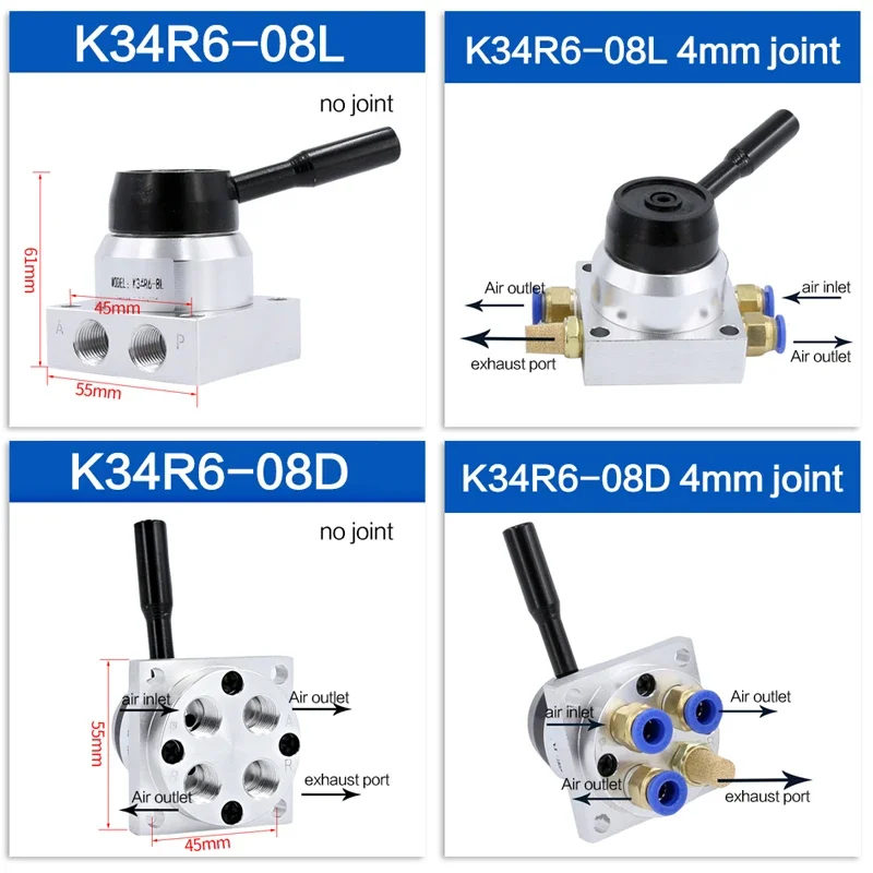 

Pneumatic manual valve manual rotary valve K34R6-8D/K34R6-8L manual valve cylinder control valve 3-position 4-way