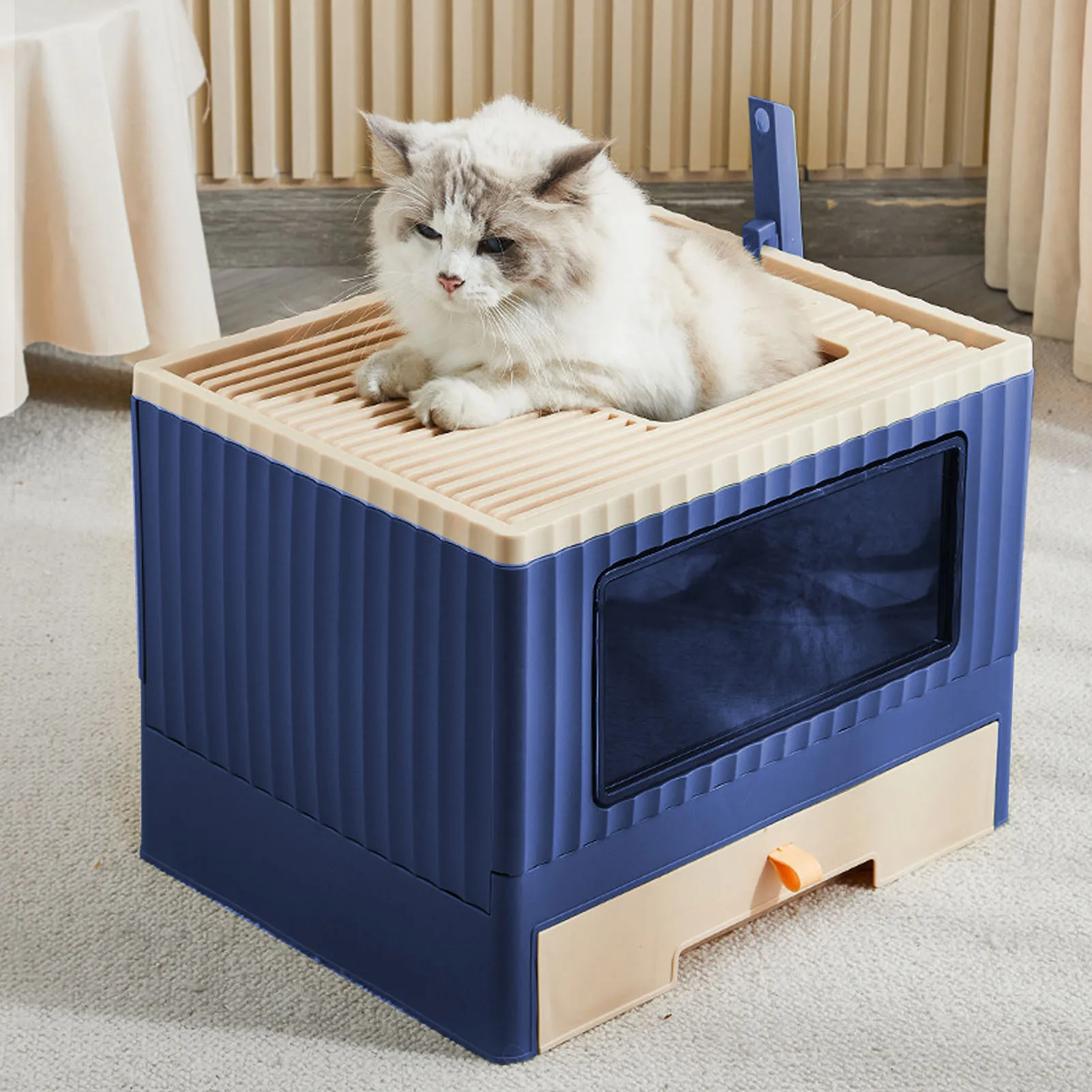 Foldable Cat Litter Box Plastic Top Entry Opening Semi Enclosed Reduce Odor Leakage Kitty Toilet