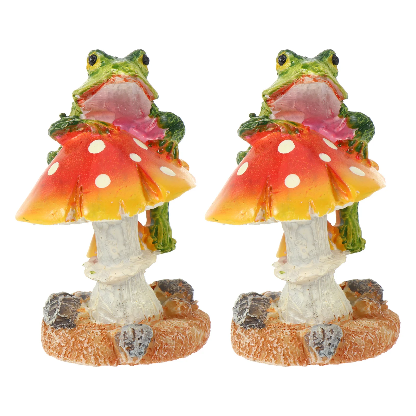 

2Pcs Resin Frog Red Mushroom Decoration Mini Garden Pot Statue Lovely Animal Mushroom Sculpture Garden Ornament
