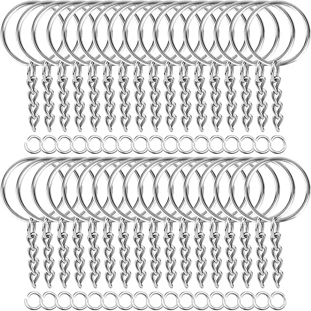 30 шт., посеребренный металлический пустой брелок для ключей, разделенный брелок для ключей с цепочкой, пряжки для скалолазания, карабин, брелок, кольца, аксессуары