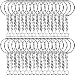 30pcs Silver Plated Metal Blank Keyring Keychain Split Key Ring with Chain Climbing Buckles Carabiner Keychain Rings Accessories
