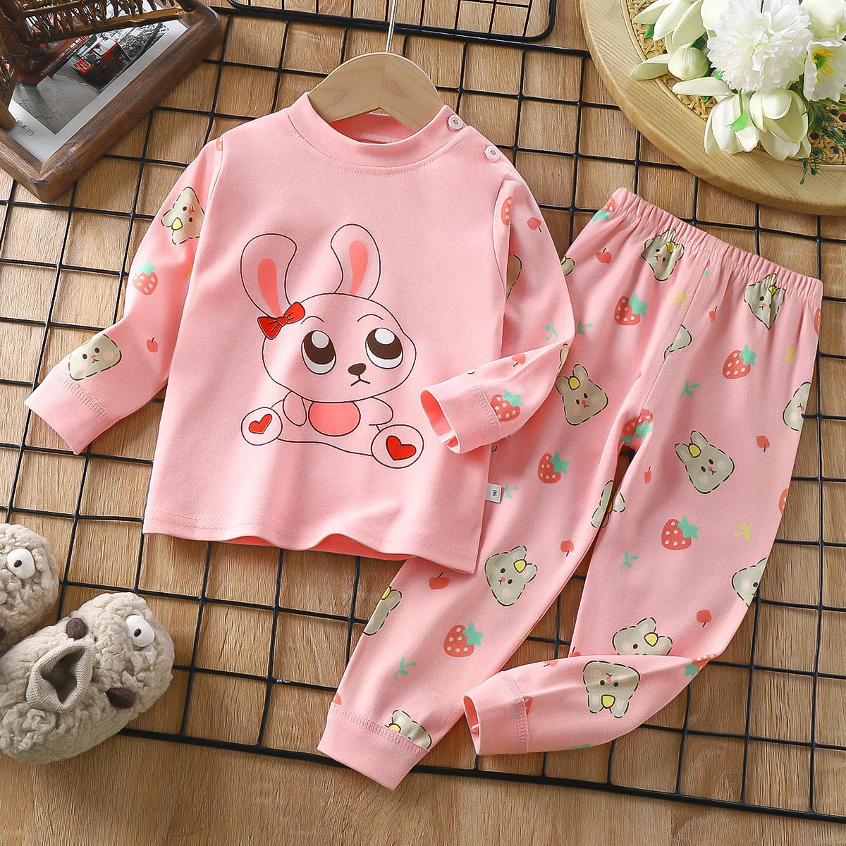 Boy Girl Pajama Set Cartoon Unicorn Long Sleeve Underwear Elastic Waist Pants Outfits for Kids Clothes Autumn Spring DS39