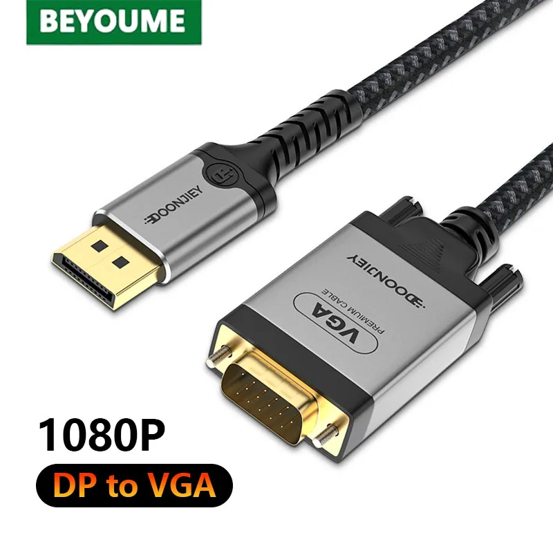 2M 1080P DisplayPort DP to VGA Adapter Cable Nylon Braid Displayport VGA Video Converter Cable For Dell Asus Monitor Projector
