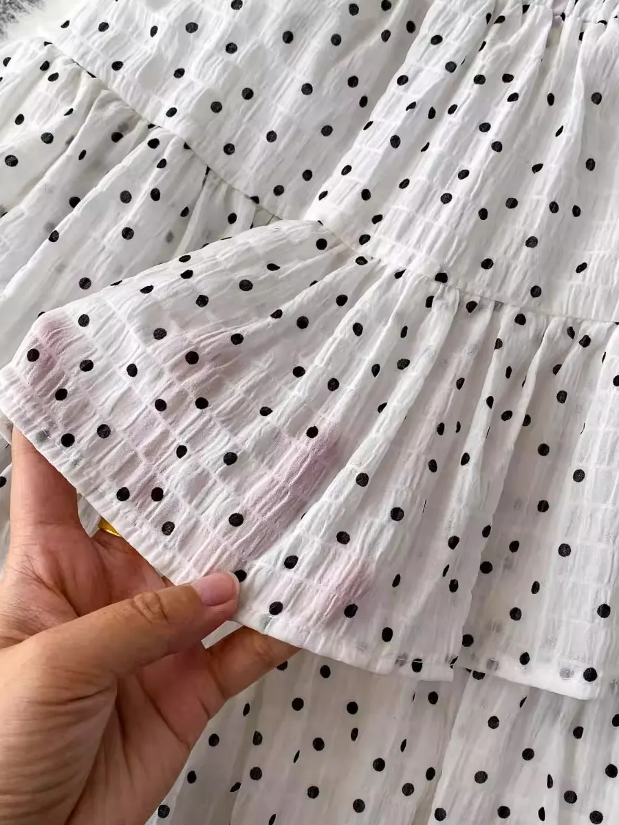Foamlina Sweet White Polka Dot Tiered Skirt Women 2025 New Petite Versatile High Waist Slimming Anti Glare Lined Mini Skirts