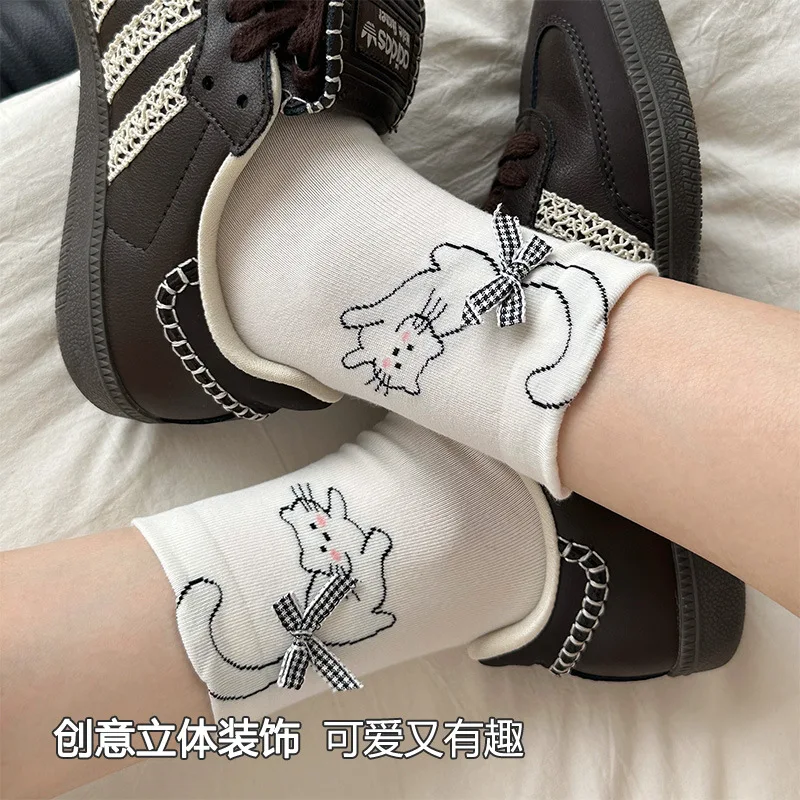 الكرتون لطيف الجوارب للنساء الصيف رقيقة StyleinsTrendy تنفس سلس منتصف العجل الجوارب مع الإبداعية ثلاثية الأبعاد كومة الزخرفية جورب