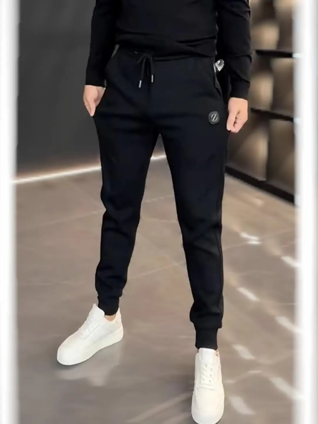 

Men's Spring Fce Lined Slim Fit Casual Pants Trendy Spor Sweatpants Polyester Cotton Blend Youthful Urban Sle