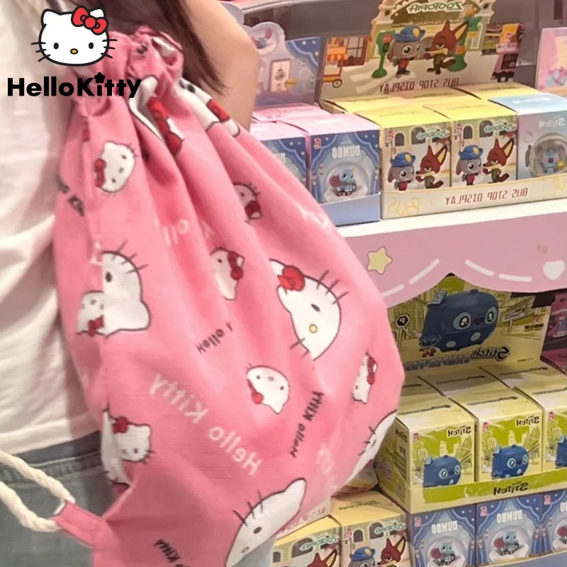 Sanrio Cute Cartoon Hello Kitty zaino con coulisse ragazza studente borsa portaoggetti portatile borse a doppia spalla in stile coreano Kawaii