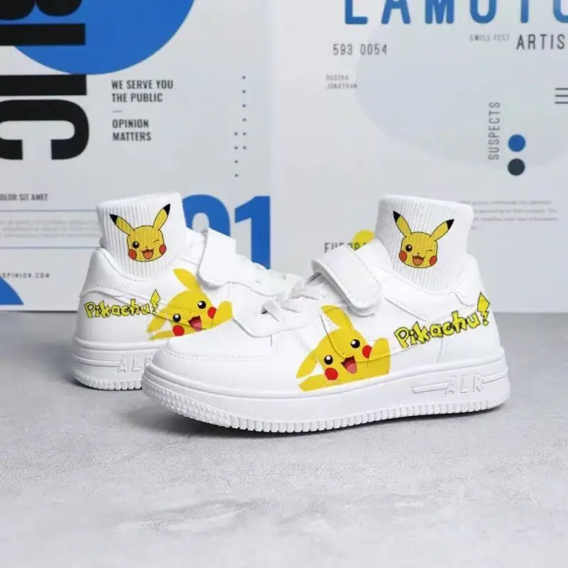 r ‌ immagini pari 2025 nuovo autunno inverno giallo Pikachu cartone animato bianco ragazze ragazzi plus size bambini bambini scarpe da tavolo casual