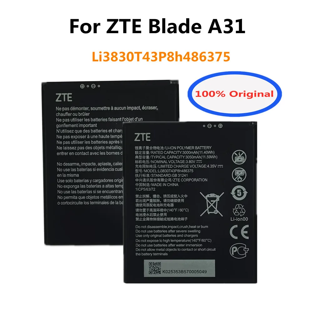 

Top Quality New Original 3050mAh Li3830T43P8h486375 Battery For ZTE Blade A31 Genuine Replacement Mobile Phone Batteries Bateria