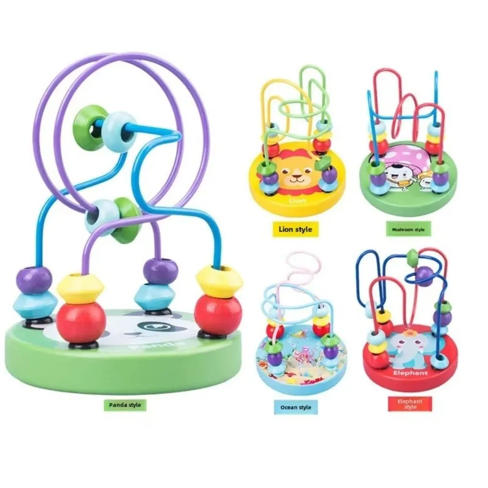 Colorful Cartoon Small Beaded Toys Montessori Wooden Toys Wooden Roller Coaster Educational Circle Toy Hand-eye coordination