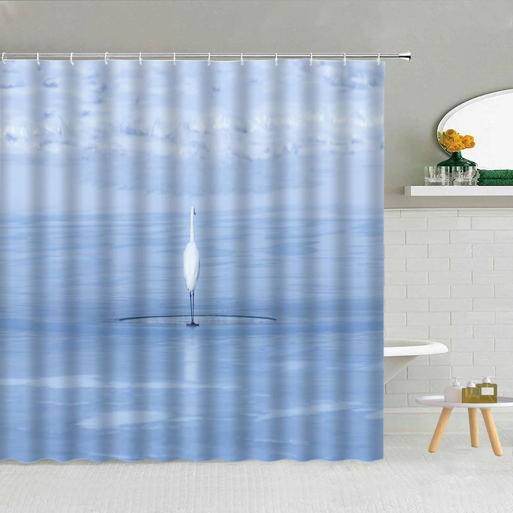 Blue ocean underwater beach scenery shower curtain dolphin turtle whale animal bathroom decoration hook curtain