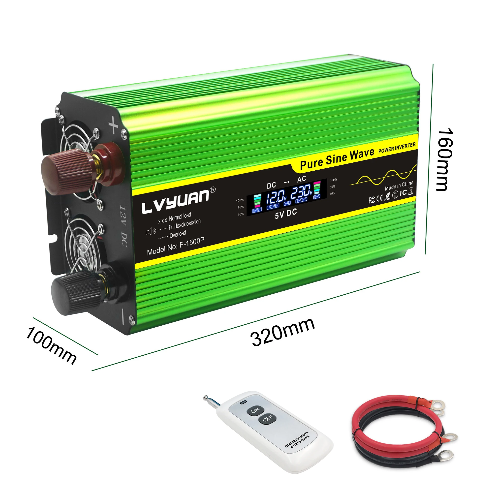 LCD Pure Sine Wave Inverter DC12V AC 110V/220V Power Inversor Professional Inverters for Household Power Generation Systems