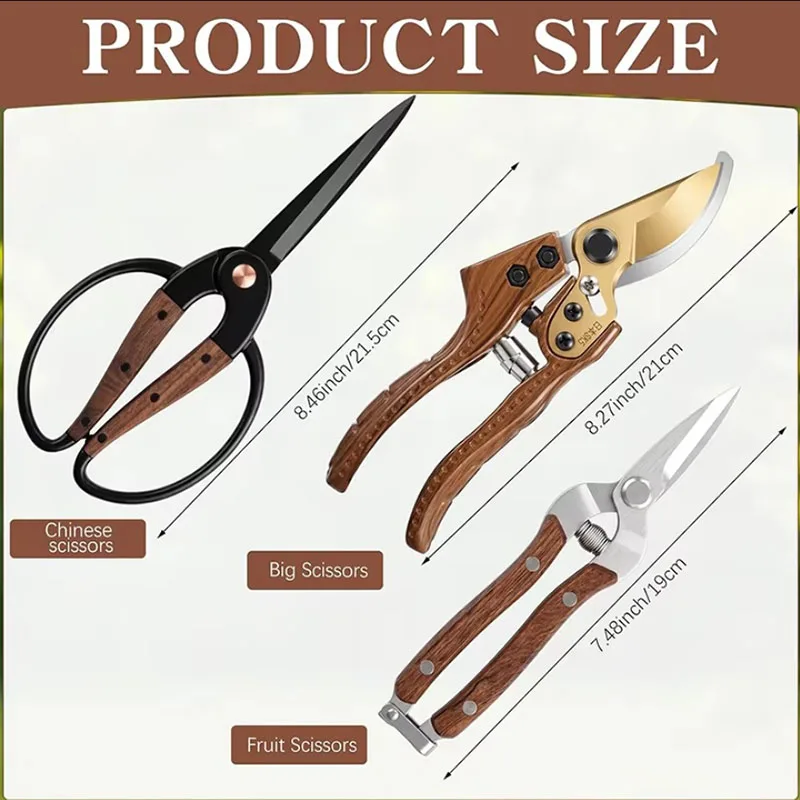 3Pcs Gardening Bonsai Pruning Shears Branch Cutters Sharp Set Sharp Blade Cutters For Trimming Plant Shrub Flowers Tree Branches