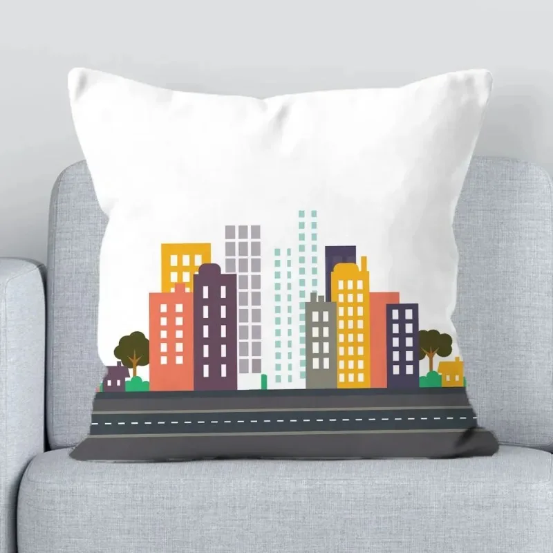 Juste de coussin de dessin animé City Road, taie d'oreiller décorative pour la maison, canapé