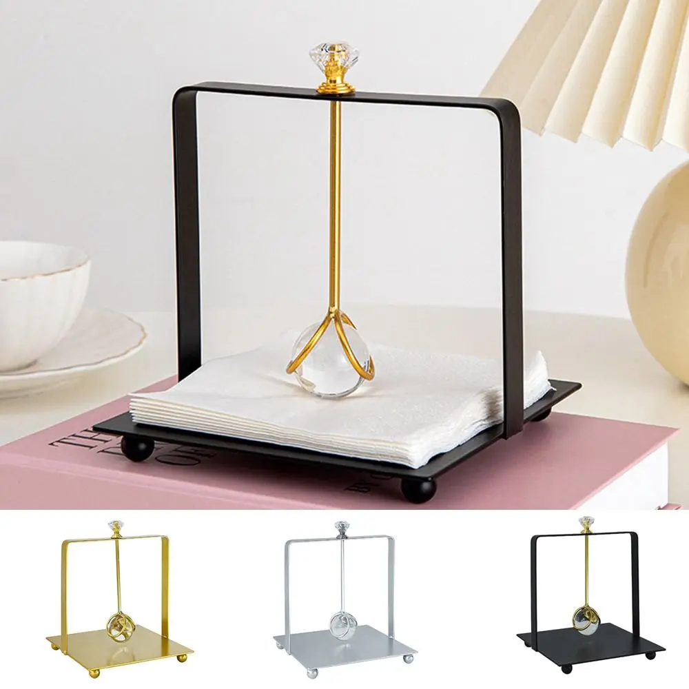 

Wrought Iron Crystal Ball Tissue Holder Square Base Gold/Silver/Black Napkin Holders Rack Decorative Napkin Dispenser Restaurant