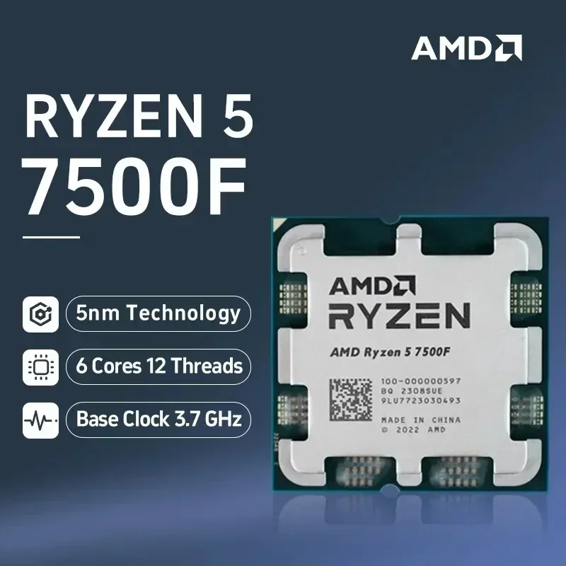 AMD Ryzen 5 7500F 6-Core 12-Thread 3.7GHz DDR5 5200 65W AM5 Socket Desktop Processor CPU Without Cooler