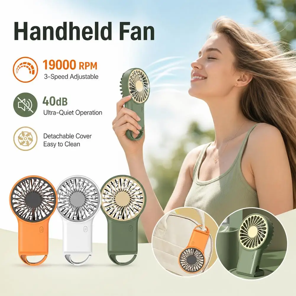 

Portable Mini Handheld Fan, Type-C Rechargeable Desk Fan with Built-in Hook for Summer Outdoor Travel & Office Cooling
