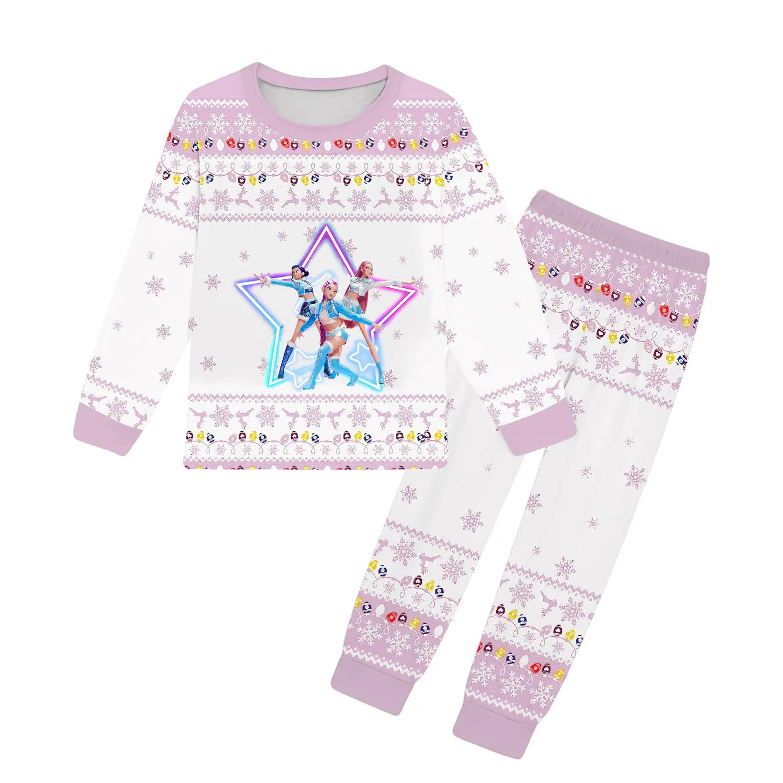 

Women's Demon Hunter Witch Print Pajama Set Soft Cotton Loungewear Long Sleeve Tee and Pants conjuntos para niños תחפושת לילדות