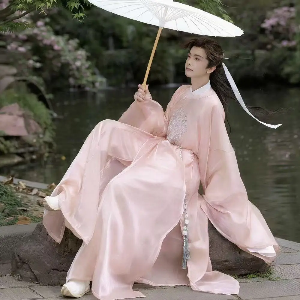 

Traditional Chinese Clothing Pink Embroidery Hanfu for Men Women Halloween Event Carnival Party Cosplay Costume Male