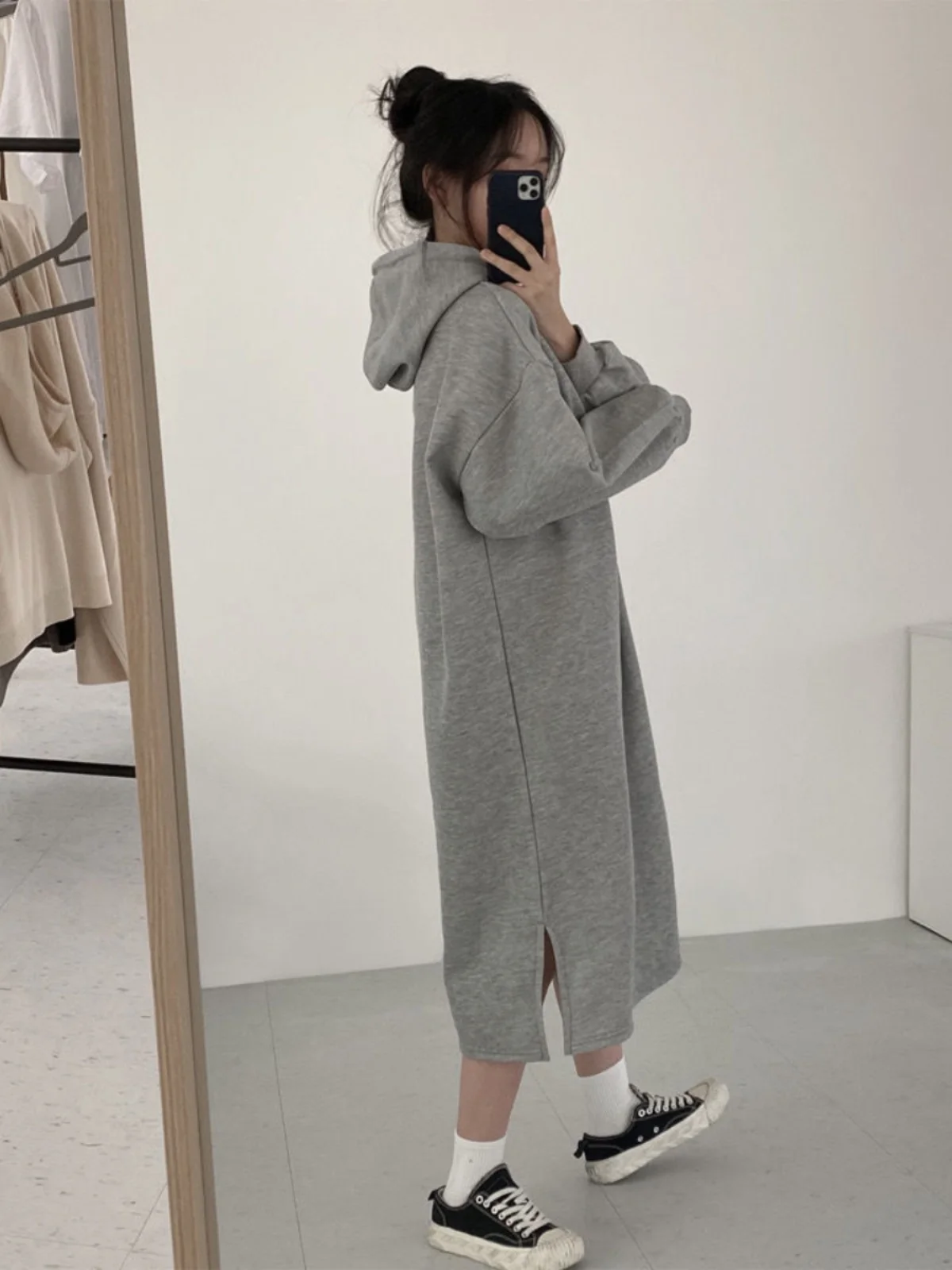 Lâche longue Ci sweat à capuche Dr coréen Sle hiver nouveauté paresseux Sle décontracté longue t-shirt Dr couleur Pure Ins Sle