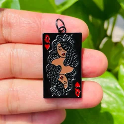 5pcs Micro Pave Afro Black Queen of Heart Card Charms Pendant Women Bracelet Necklace Making Bling Rhinestone Jewelry Wholesale