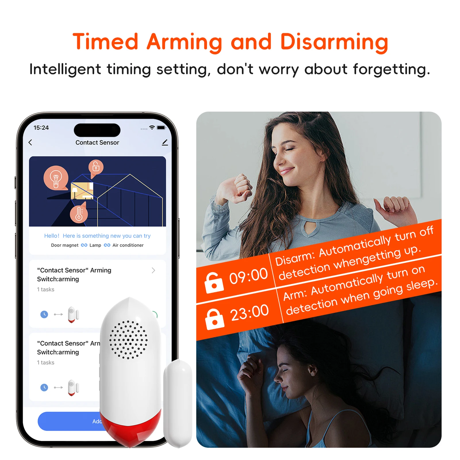 Door Window Alarm Home Security Wireless Magnetic Sensor Anti-Theft Alarm Sound and Light Smart Voice Tuya APP Control