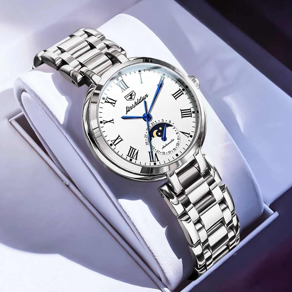 JSDUN 8981 Original Luxury Automatic Watches for Women Waterproof Rose Gold Steel Bracelet Ladies Elegant Mechanical Wristwatch