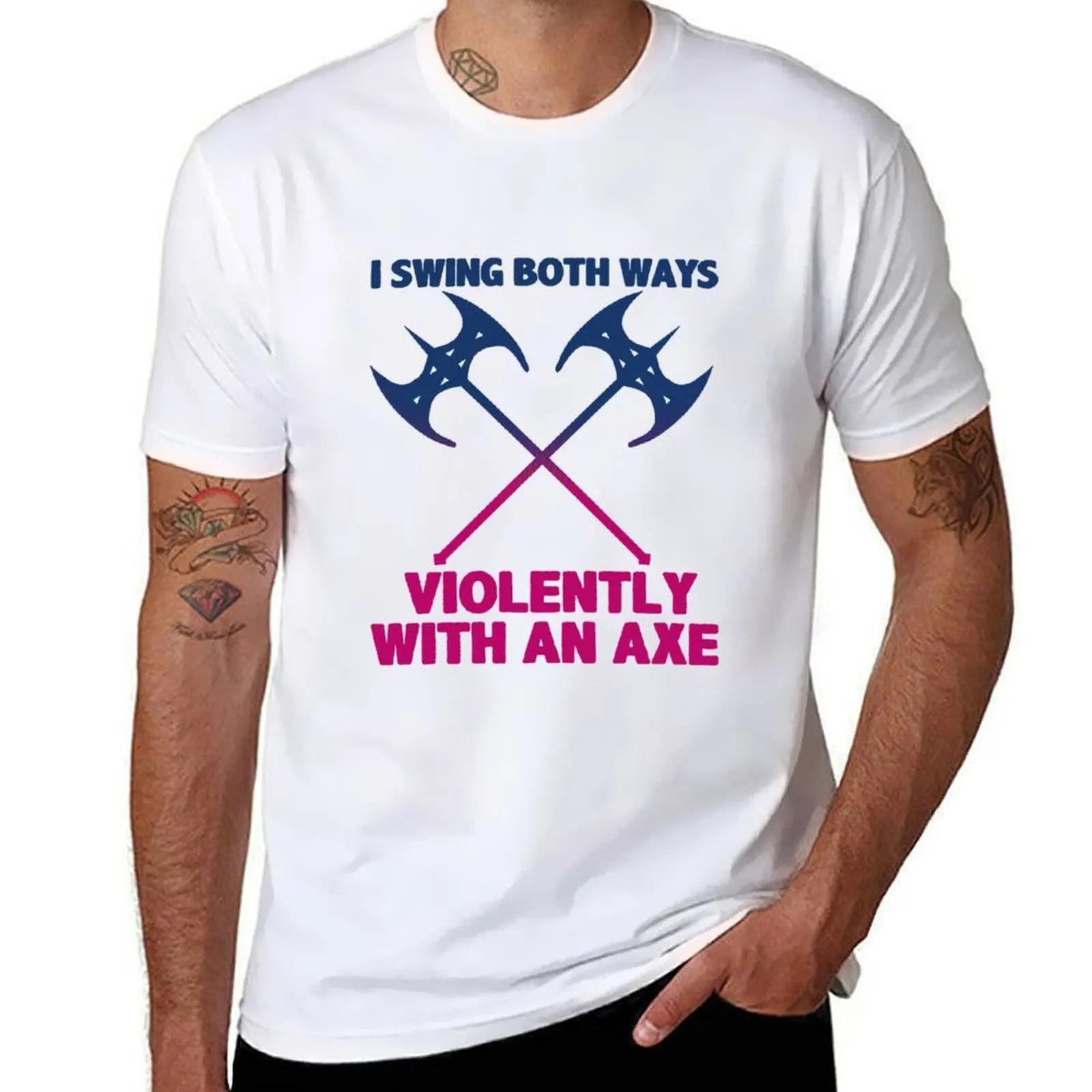 LGBT I Swing Both Ways Violently With An Axe T-Shirt t shirts for man pack cotton man t shirt cotton T-Shirt