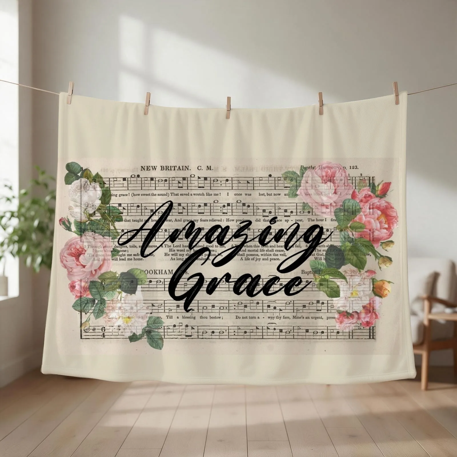 Amazing Grace - Vintage Hymn Throw Blanket