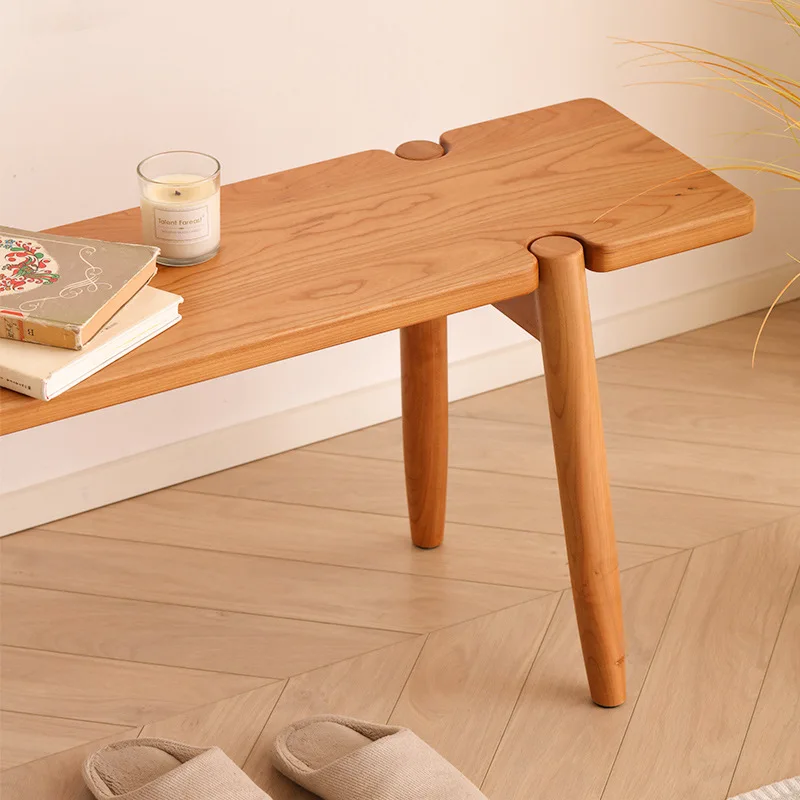 Solid wood bench, cherry wood bench, log changing stool, modern minimalist bedroom, bedside stool, dining table, bench