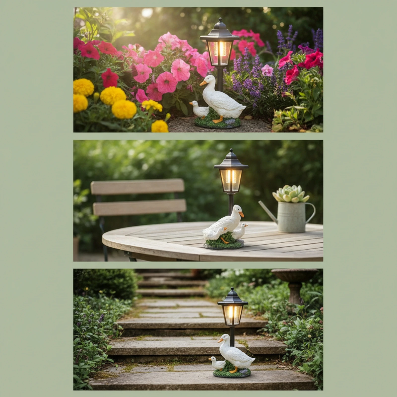 Garden Statue with Solar Lantern Weather-Resistant Duck Statue with Lantern Solar Duck Light Sturdy Outdoor Figurine Warm White
