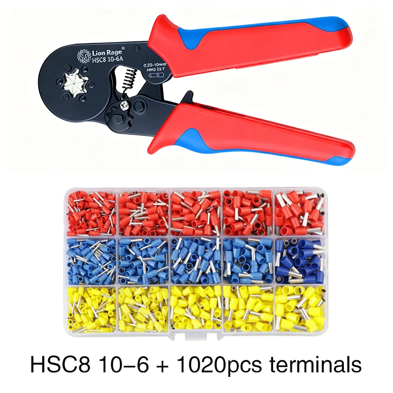 HSC8 10-6 ferrule-krimptang - professionele koude pers geïsoleerde terminalcrimper voor huishoudelijke doe-het-zelf- en elektrische reparaties