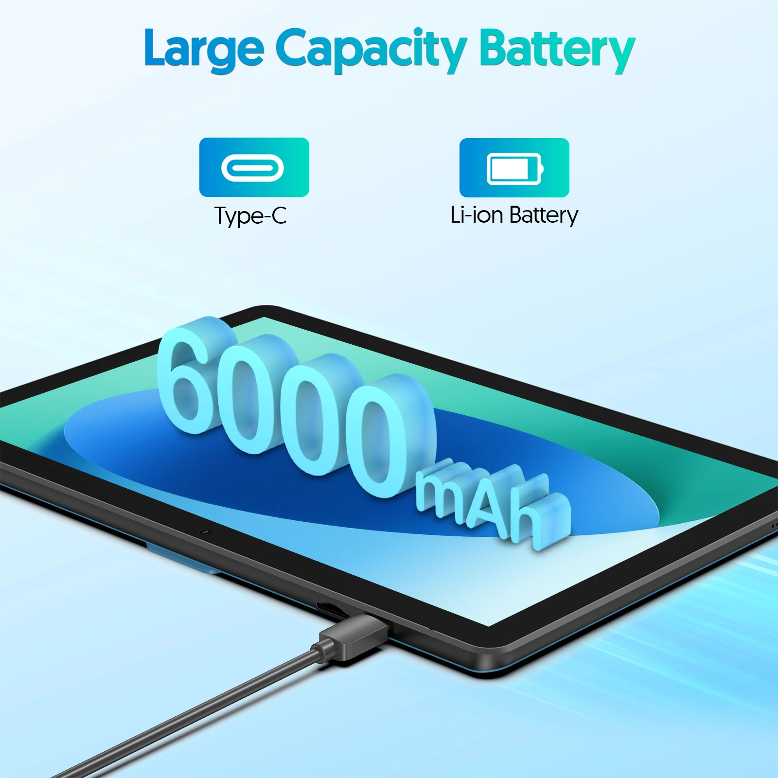 تابلت أصلي 10 بوصة، معالج Android 15 رباعي النواة، 12 جيجابايت + 64 جيجابايت، توسيع 1 تيرابايت، WiFi 6، بلوتوث، معتمد من Google، Type-C #6