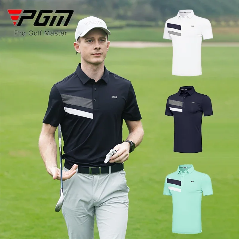 

PGM Men Golf T-shirt Male Breathable Quick Dry Tops Men Elastic Sweat-absorbing Clothing Cooling Turn Down Collar Polo Shirts