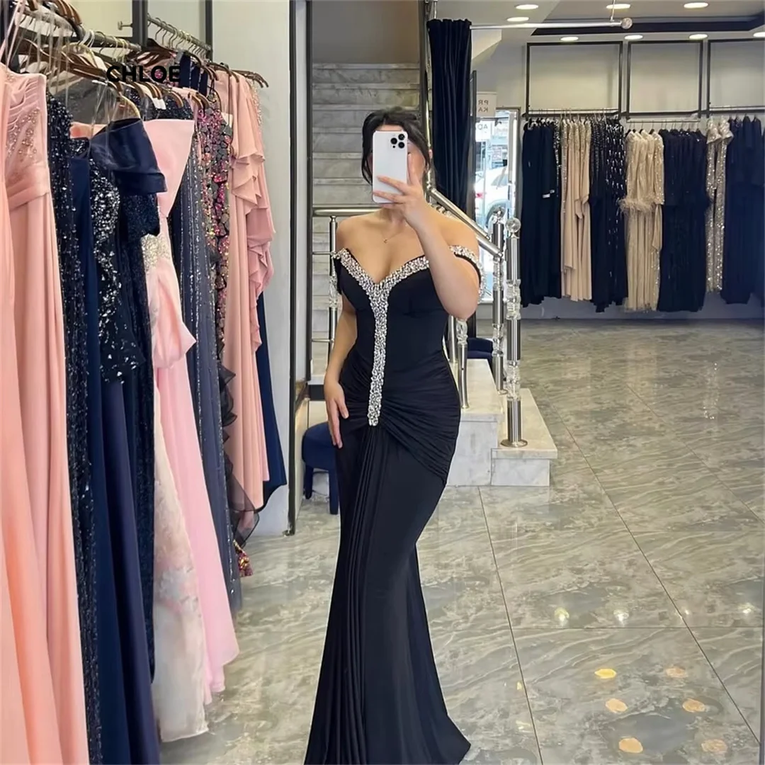 

Custom Made Elegant Party Dresses Luxury Women Evening Dress Off-shoulder Fish Tail Sleeveless Elegant Dresses for Special Event