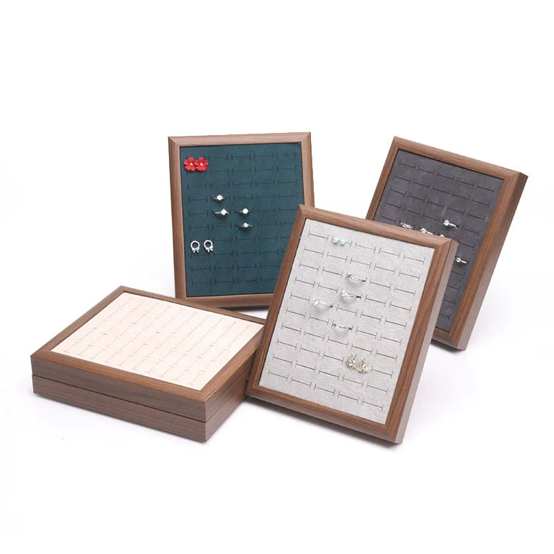 

50 Grids Wood Finger Rings Jewelry Display Stand Shelf Showcase Ring Holder Storage Rack Stock