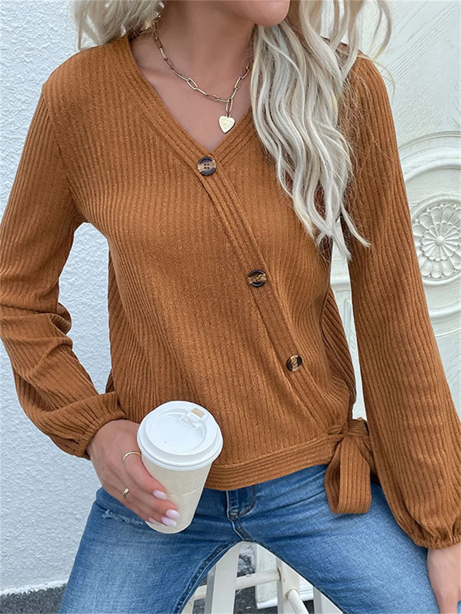 

Woman Sweaters Knitted Pullover Women Spring Autumn Sweater V-Neck Long Sleeve Striped Printed Tops AA4486