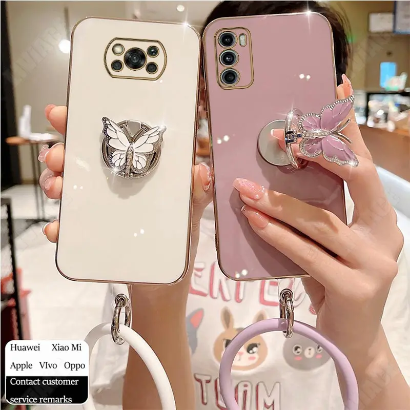 Butterfly Ring Holder Strap Case For Xiaomi Mi Poco X3 Nfc Pro C40 X4 X5 M4 Pro 4G 5G M3 M5 F3 M2 F2 X2 F4 F3 GT Stand Cover