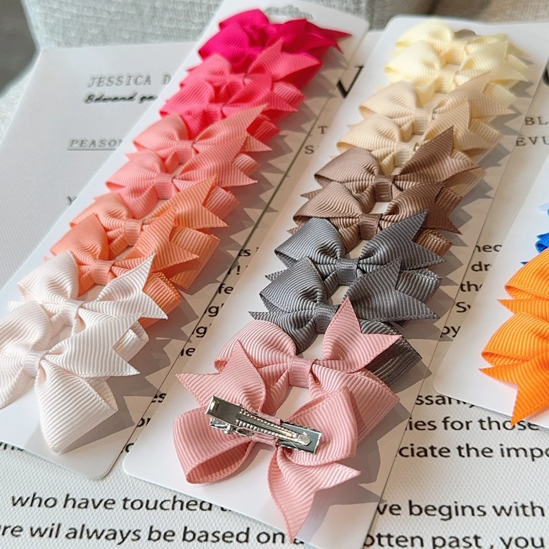 10Pcs/set Solid BB Hair Clips For Cute Girls Ribbon Bowknots Boutique Barrettes Hairpins Headwear Kids Hair Accessories Gifts