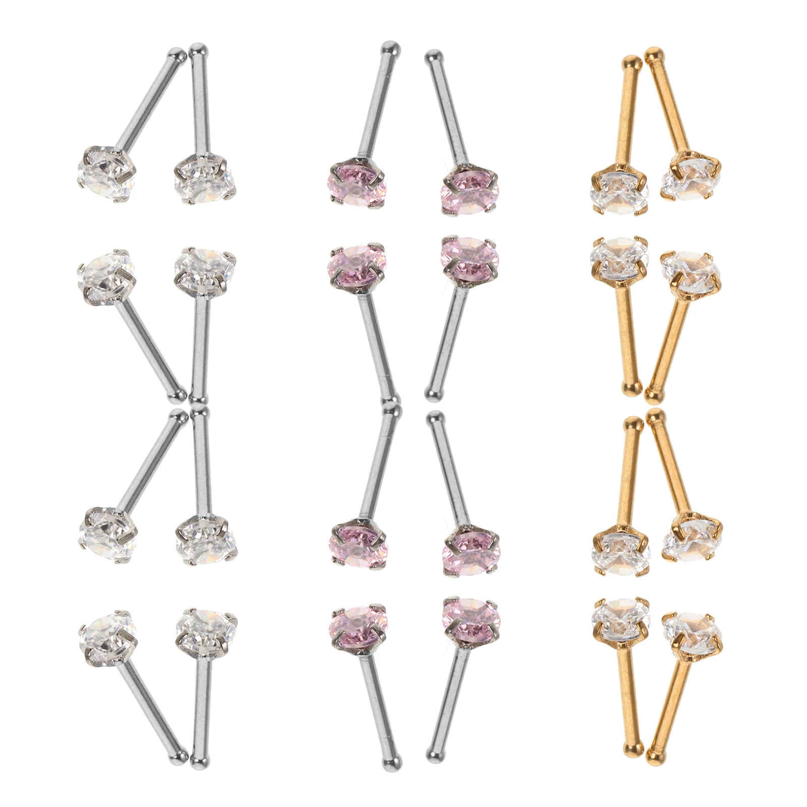 

24 Pcs Zircon Nose Studs 9mm Stainless Steel Piercing Earrings Safe Hypoallergenic Jewelry Women Girls Nose Rings