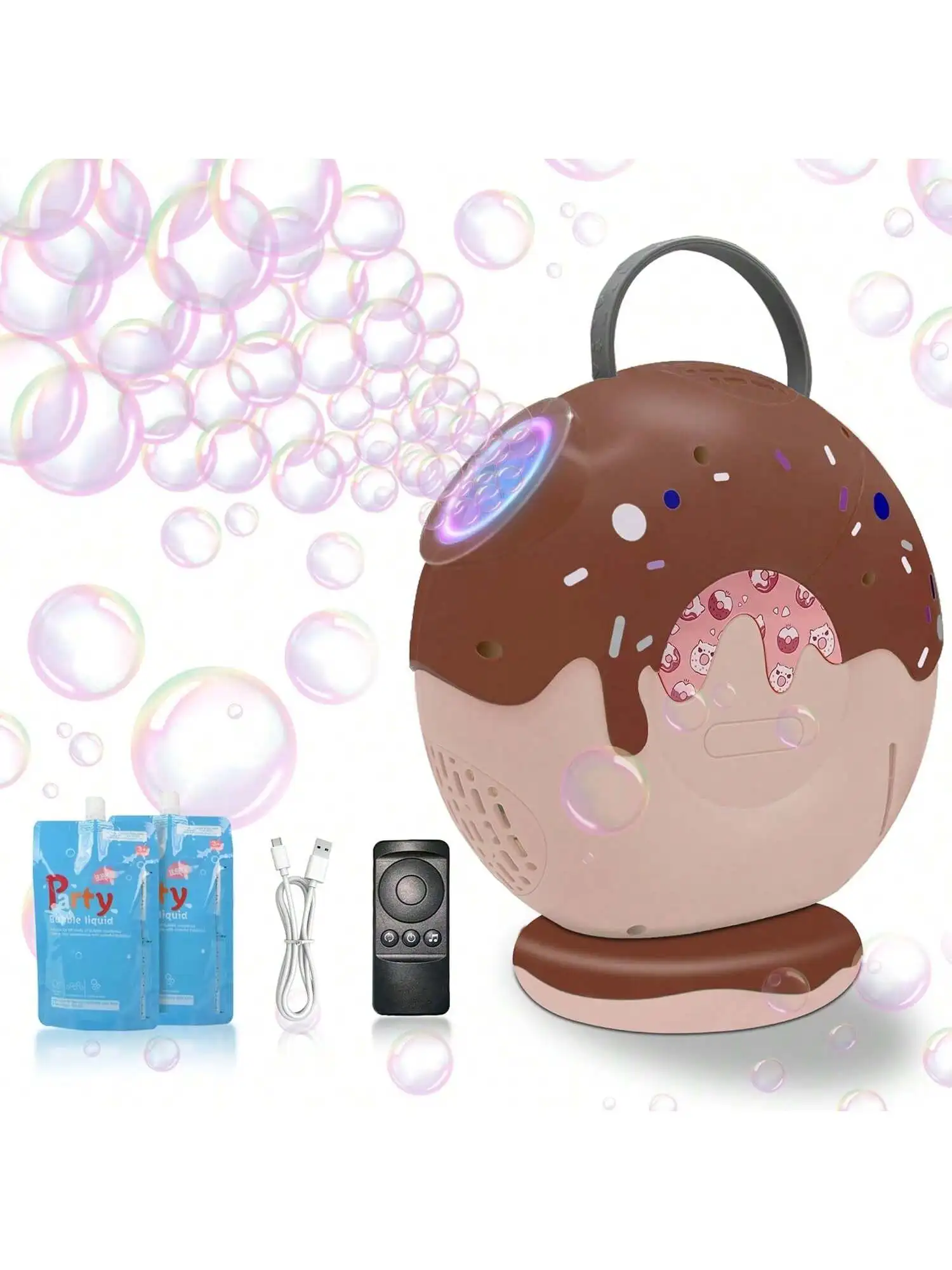 Seifenblasenmaschine für Kinder, automatischer Seifenblasenmacher mit großer Kapazität, 500 ml, mit Musik, wiederaufladbarer Akku, Seifenblasengebläse, Rot